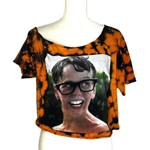 The Sandlot Squints Custom Bleach Dye Cropped Boxy Off The Shoulder Graphic Tee
